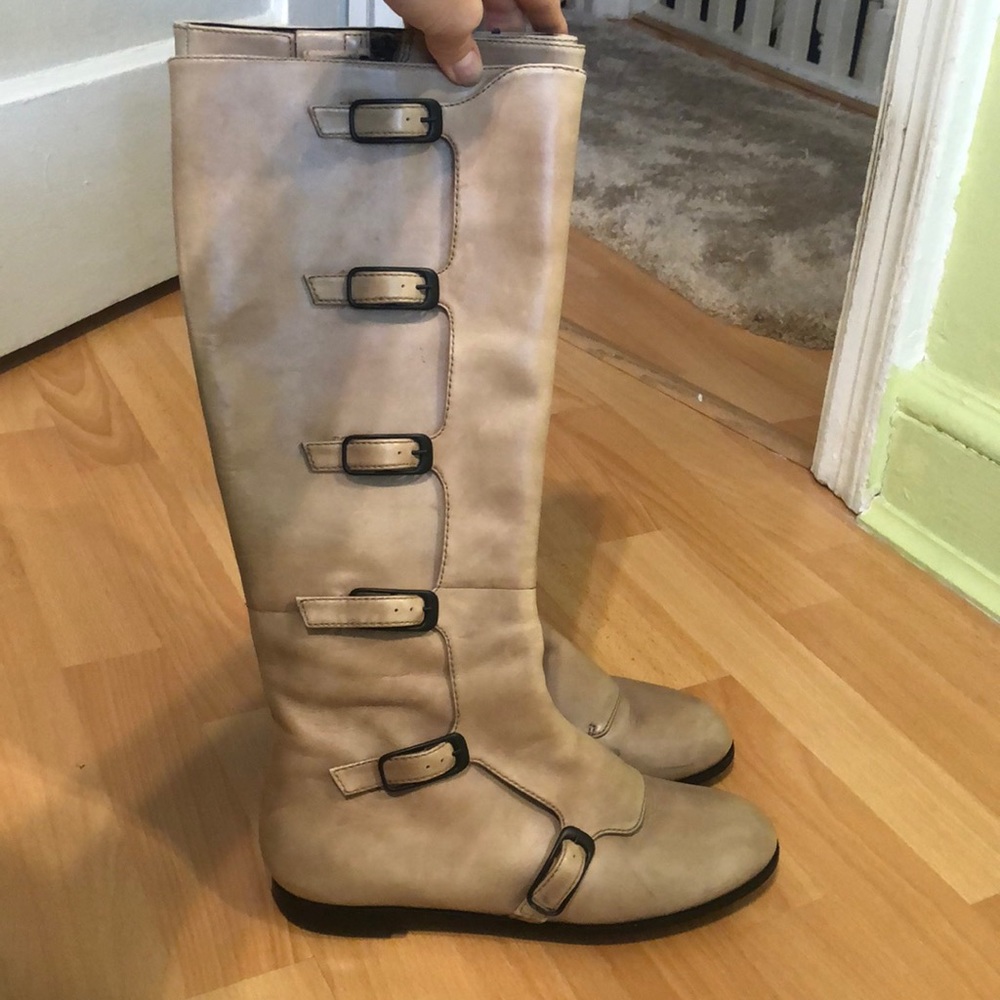Cole Haan Nike Air leather wide leg beige boots